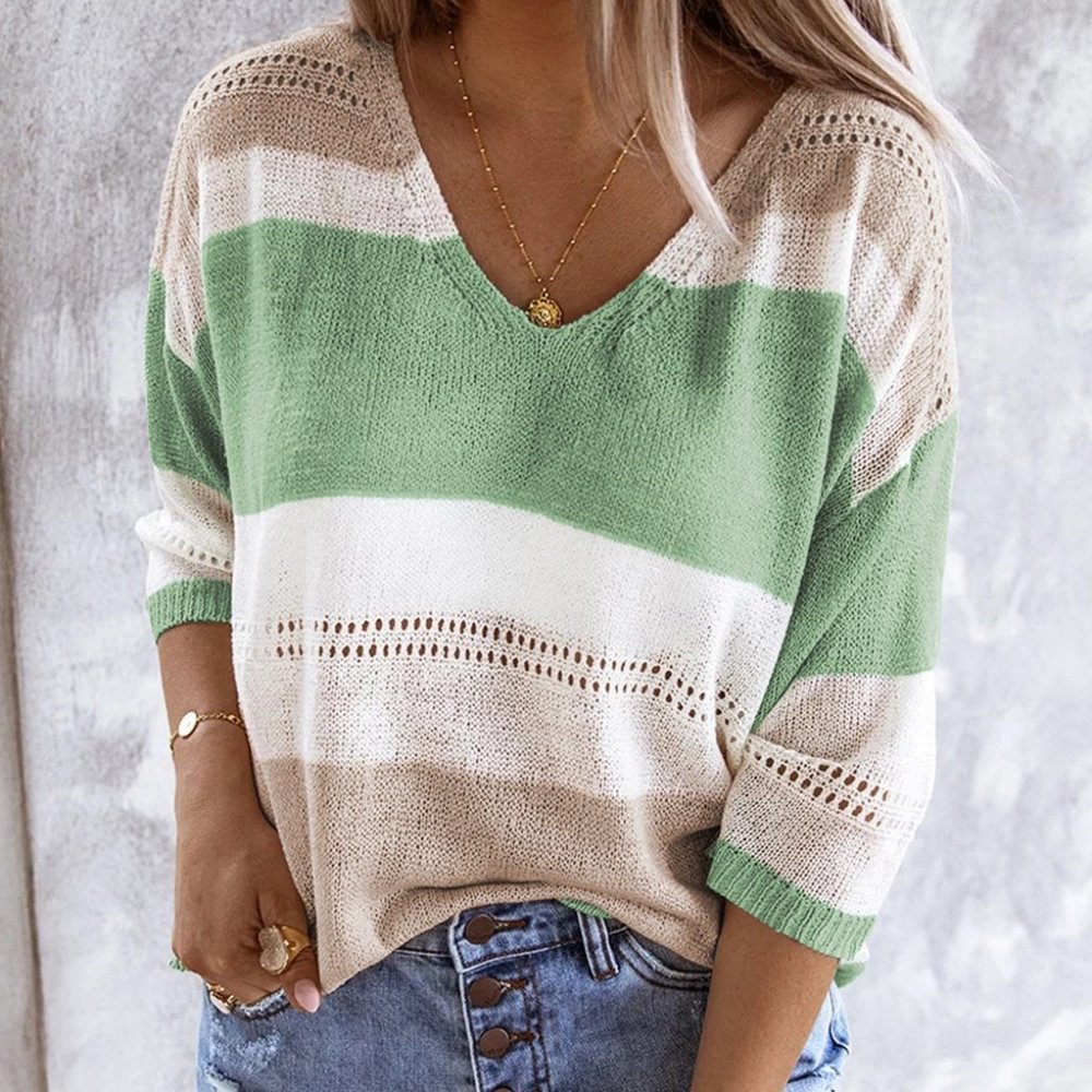 Autumn Colors Long Sleeve Loose Casual Knit Top - Picture 2 of 14